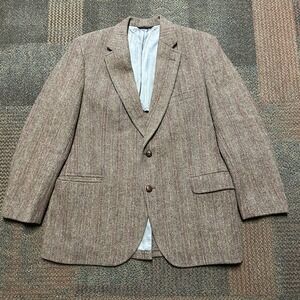 VTG LANDS END HARRIS Charter Collection Houndstooth Wool Blazer Mens 46R Leather
